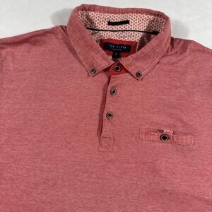 Ted Baker Mens Polo Shirt Pink Short Sleeve Pocket 3‎ Button Striped UK 6 US 44